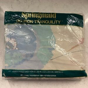 Vintage Springmaid Sheets No-Iron Tranquility Queen Fitted Floral 90s Style‎ New